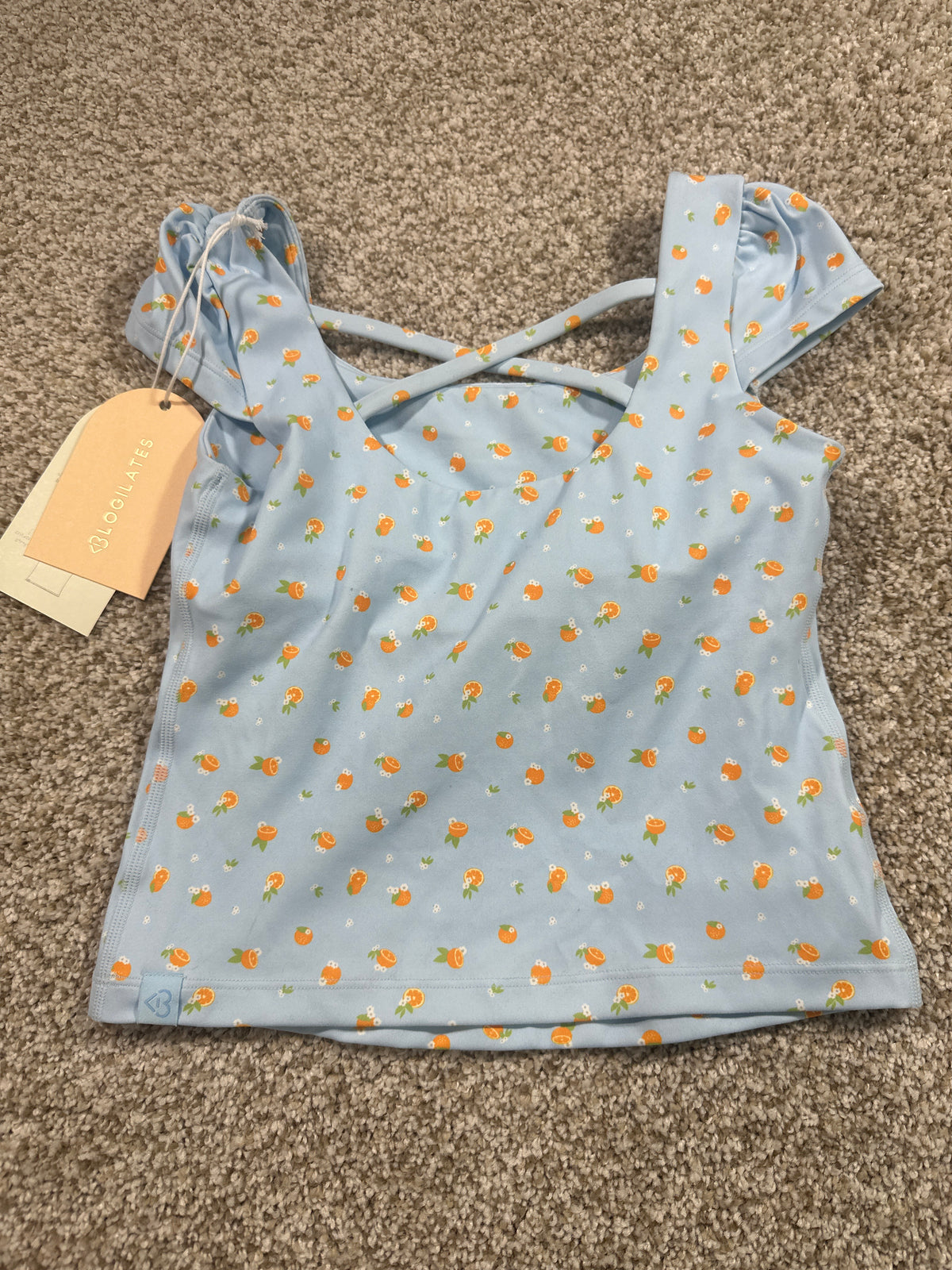 Blogilates Girls Blue Citrus Princess Cap Sleeve Tee Size M 8 back