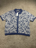 Goodfellow & Co short sleeve full button sweater polo XL blue floral front