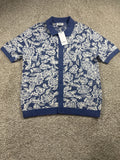 Goodfellow & Co short sleeve full button sweater polo M blue floral front