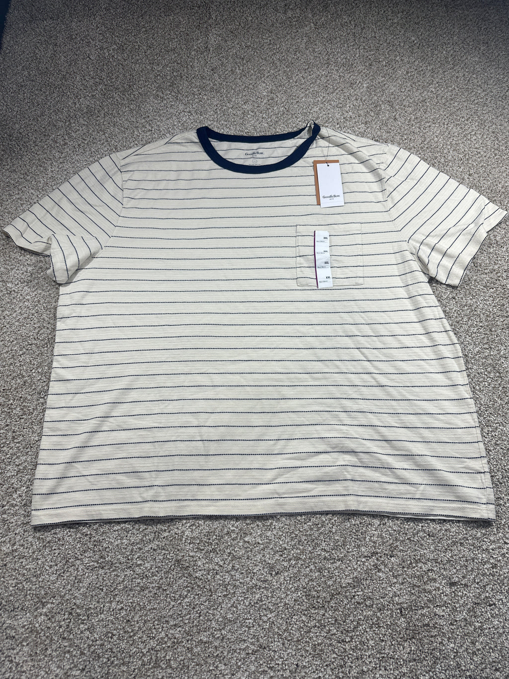Goodfellow & Co textured vintage pocket T-shirt XXL off-white navy stripe