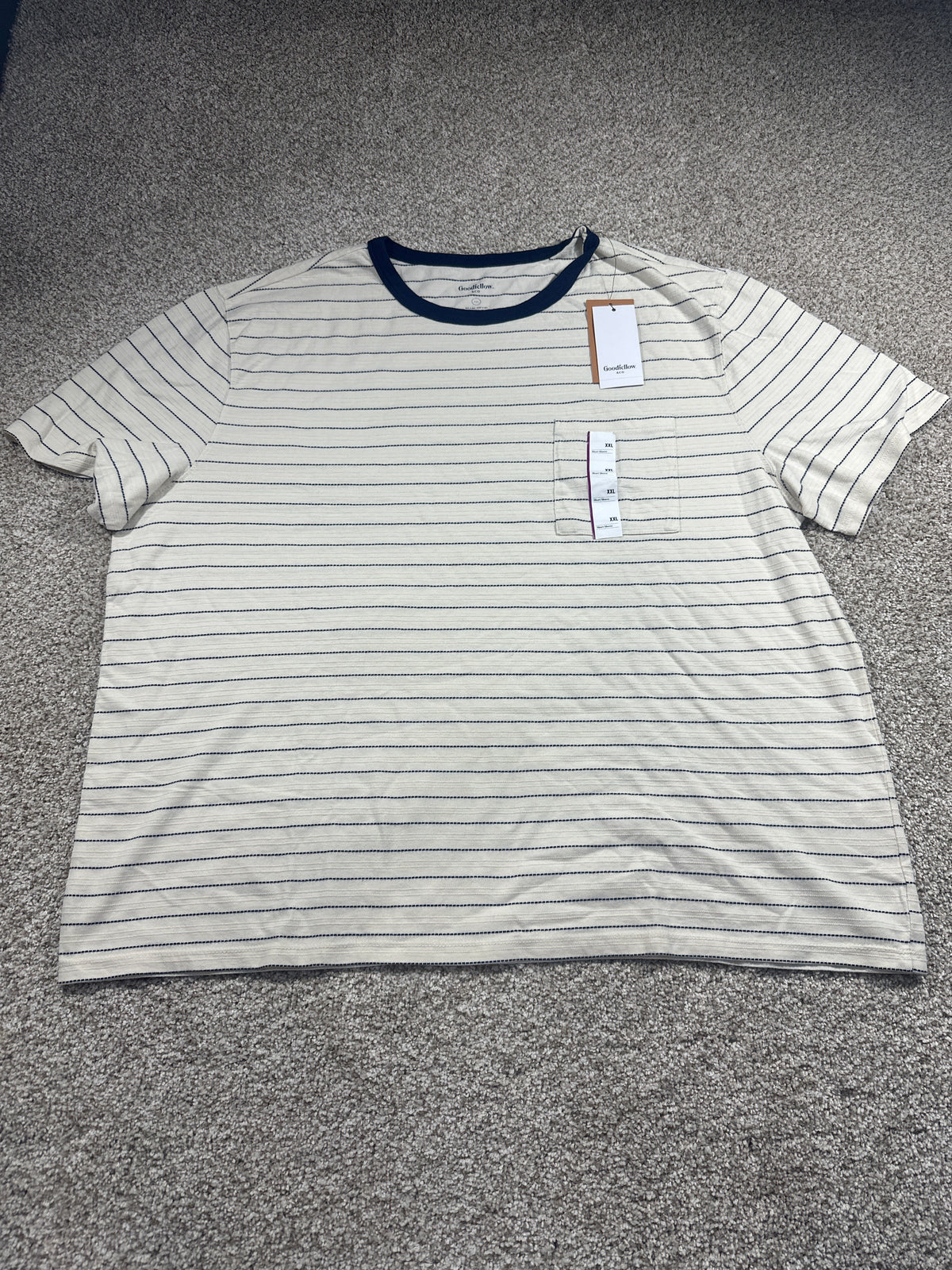 Goodfellow & Co textured vintage pocket T-shirt XXL off-white navy stripe