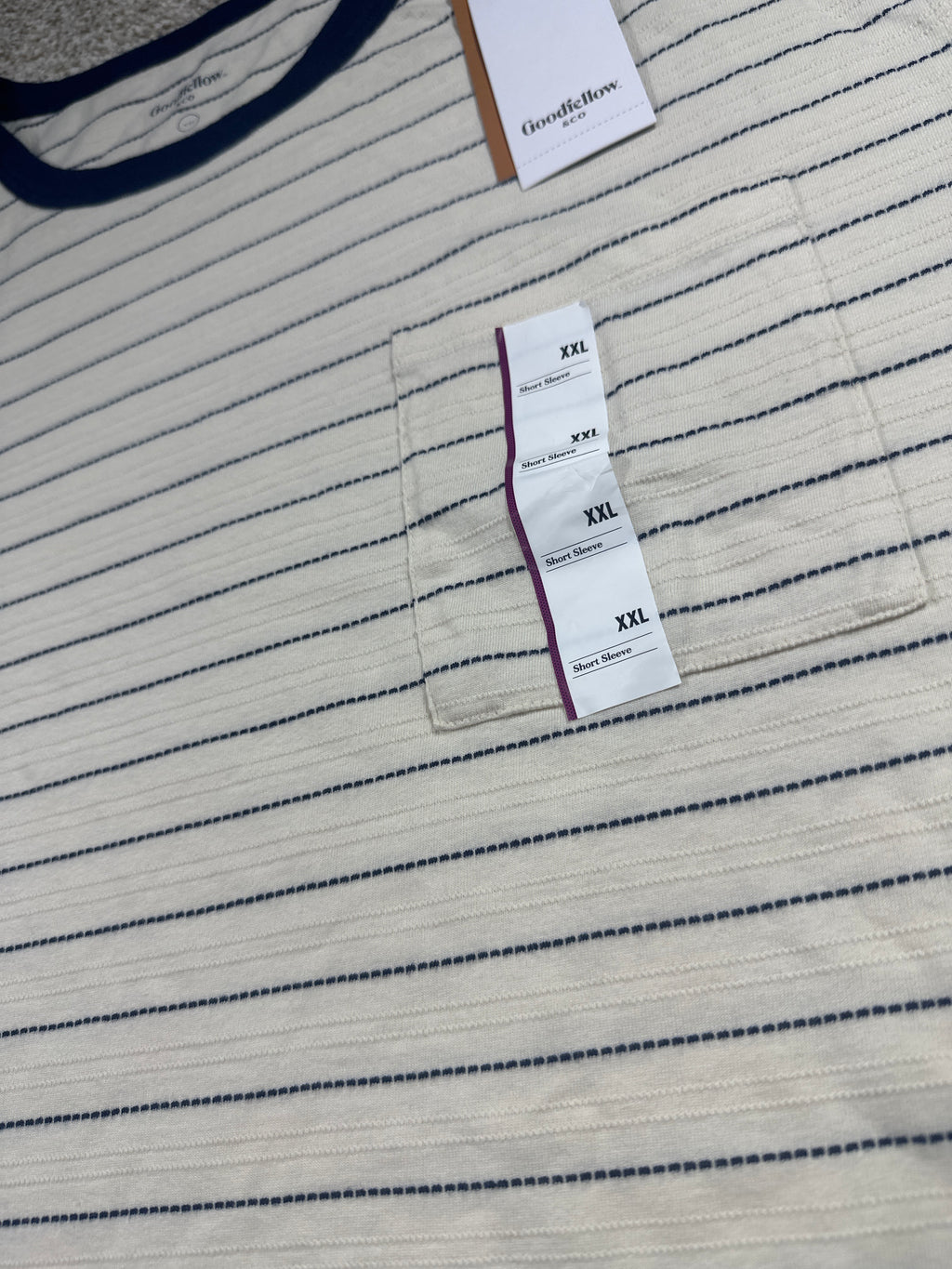 Goodfellow & Co textured vintage pocket T-shirt XXL off-white navy stripe