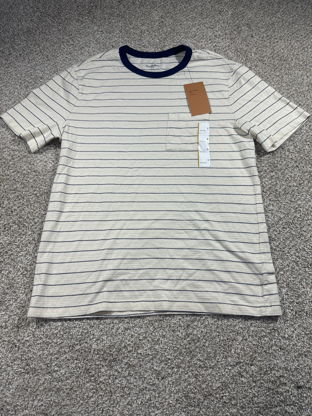 Goodfellow & Co textured vintage pocket T-shirt small off-white navy stripe