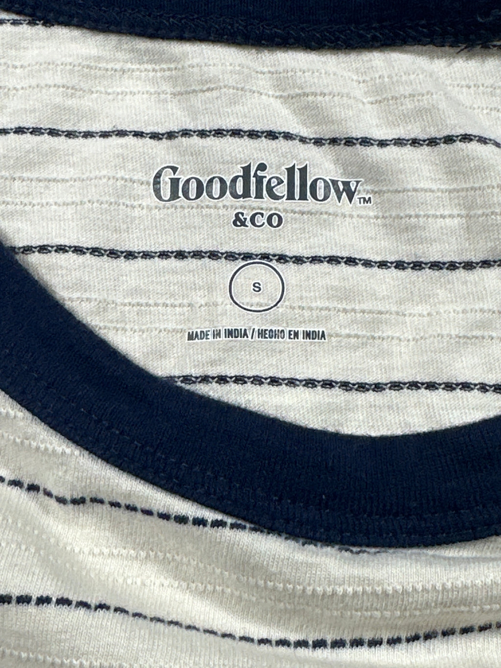 Goodfellow & Co textured vintage pocket T-shirt small off-white navy stripe
