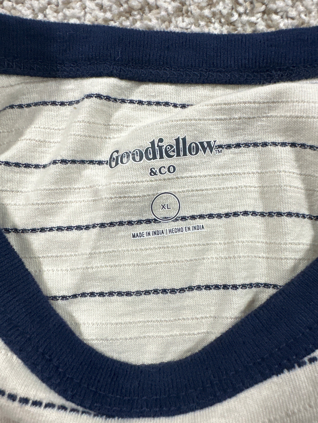Goodfellow & Co textured vintage pocket T-shirt XL off-white navy stripe
