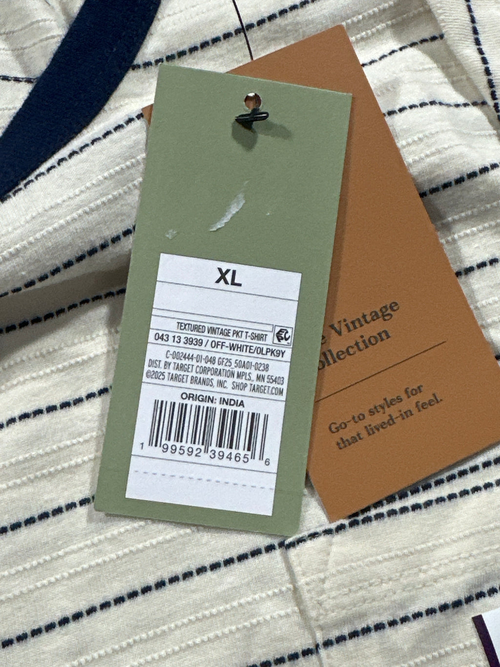 Goodfellow & Co textured vintage pocket T-shirt XL off-white navy stripe