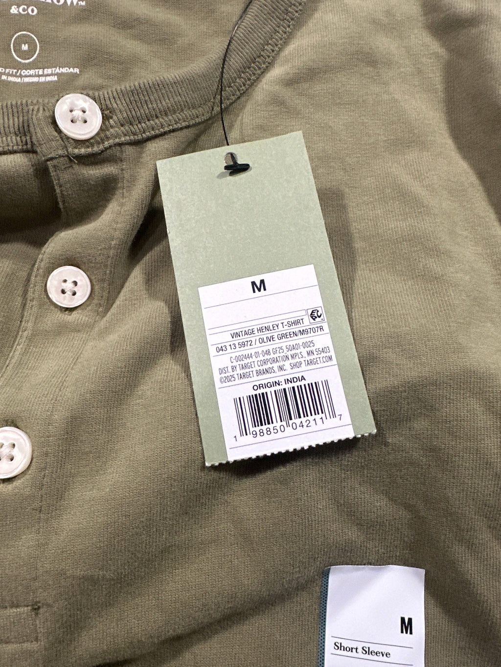 Goodfellow & Co vintage henley T-shirt men's medium olive green