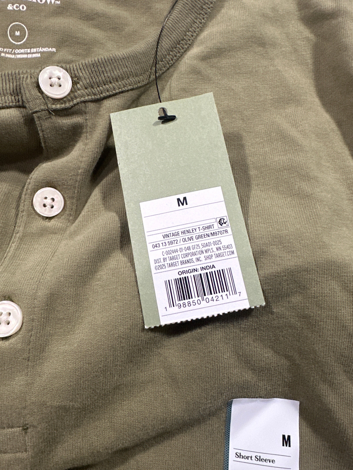 Goodfellow & Co vintage henley T-shirt men's medium olive green