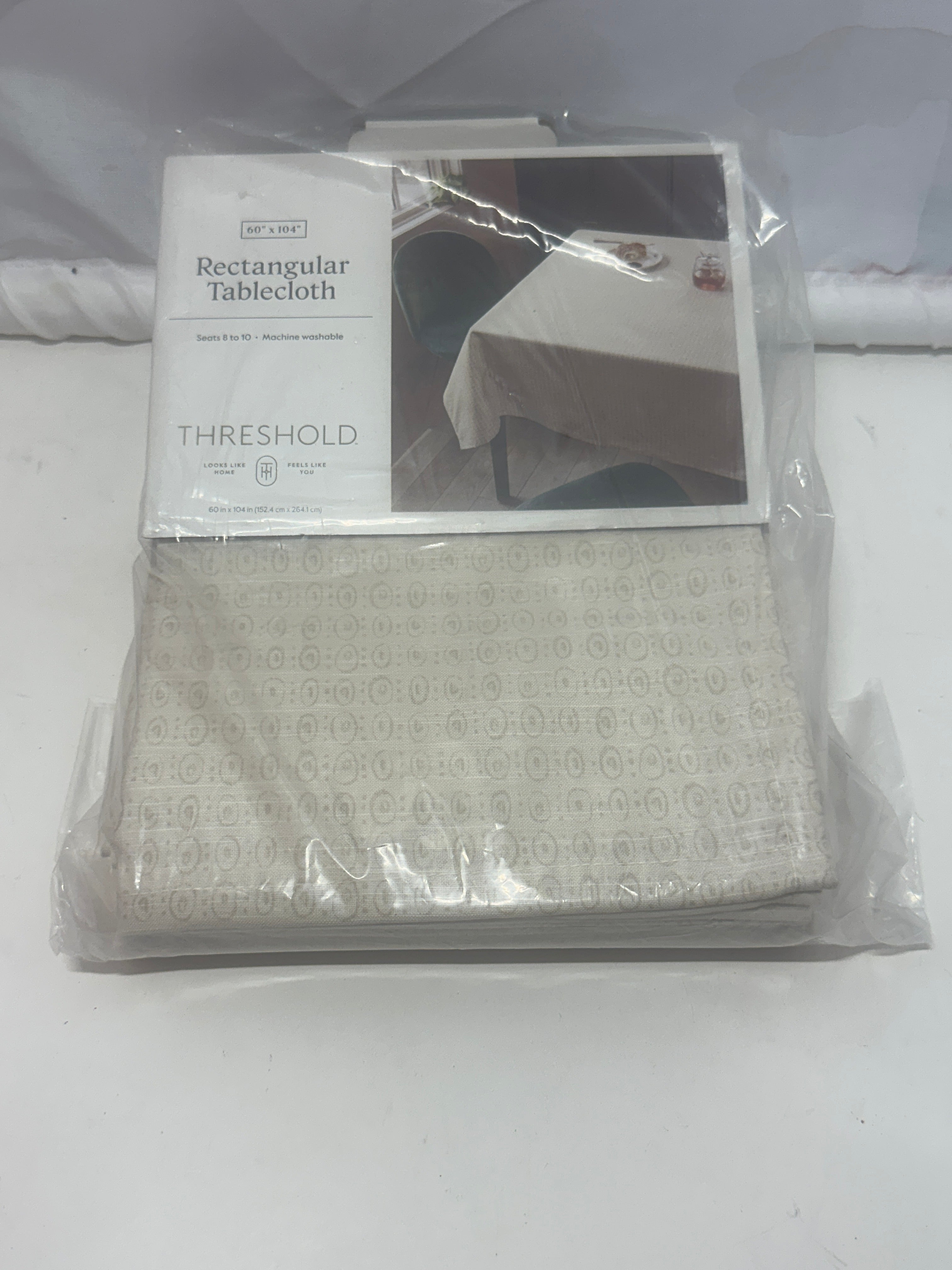 Threshold Rectangular Tablecloth Neutral Pattern Washable