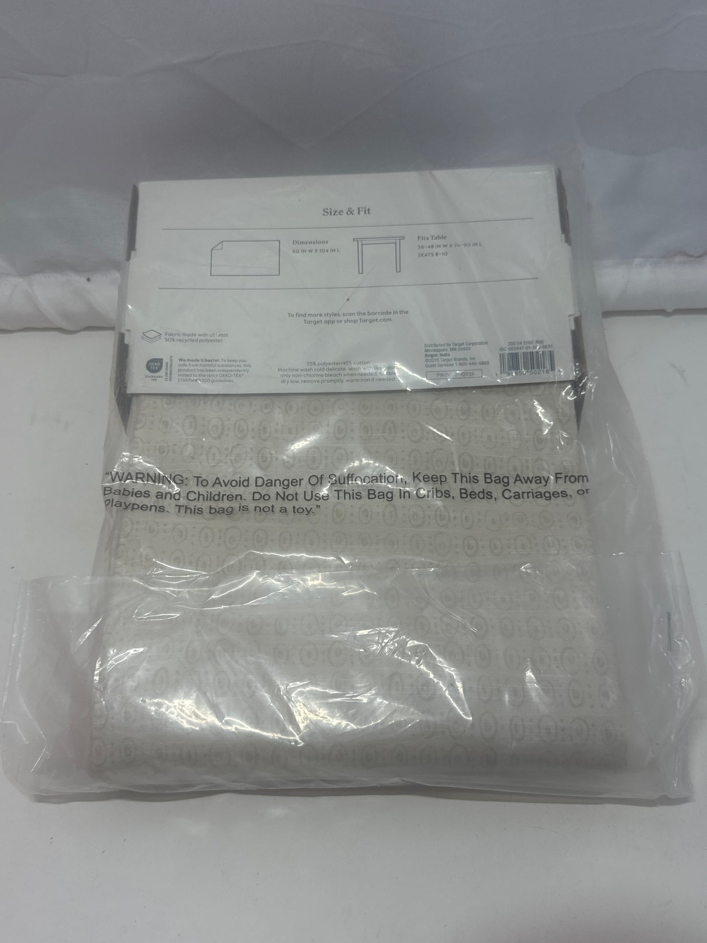 Threshold Rectangular Tablecloth Neutral Pattern Washable