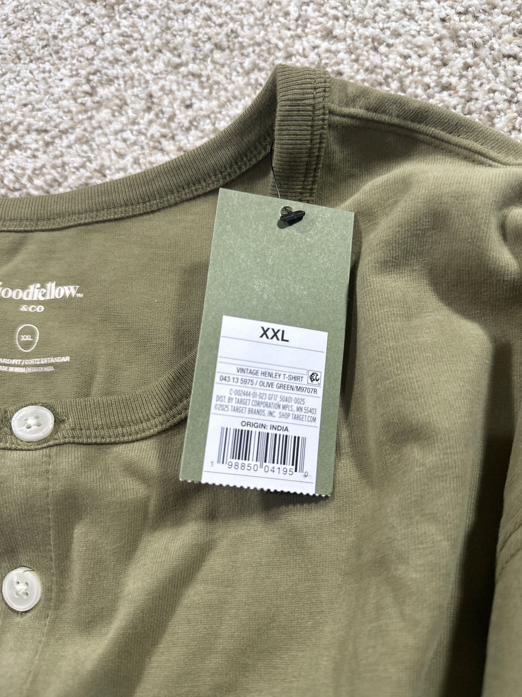 Goodfellow & Co vintage henley T-shirt men's XXL olive green