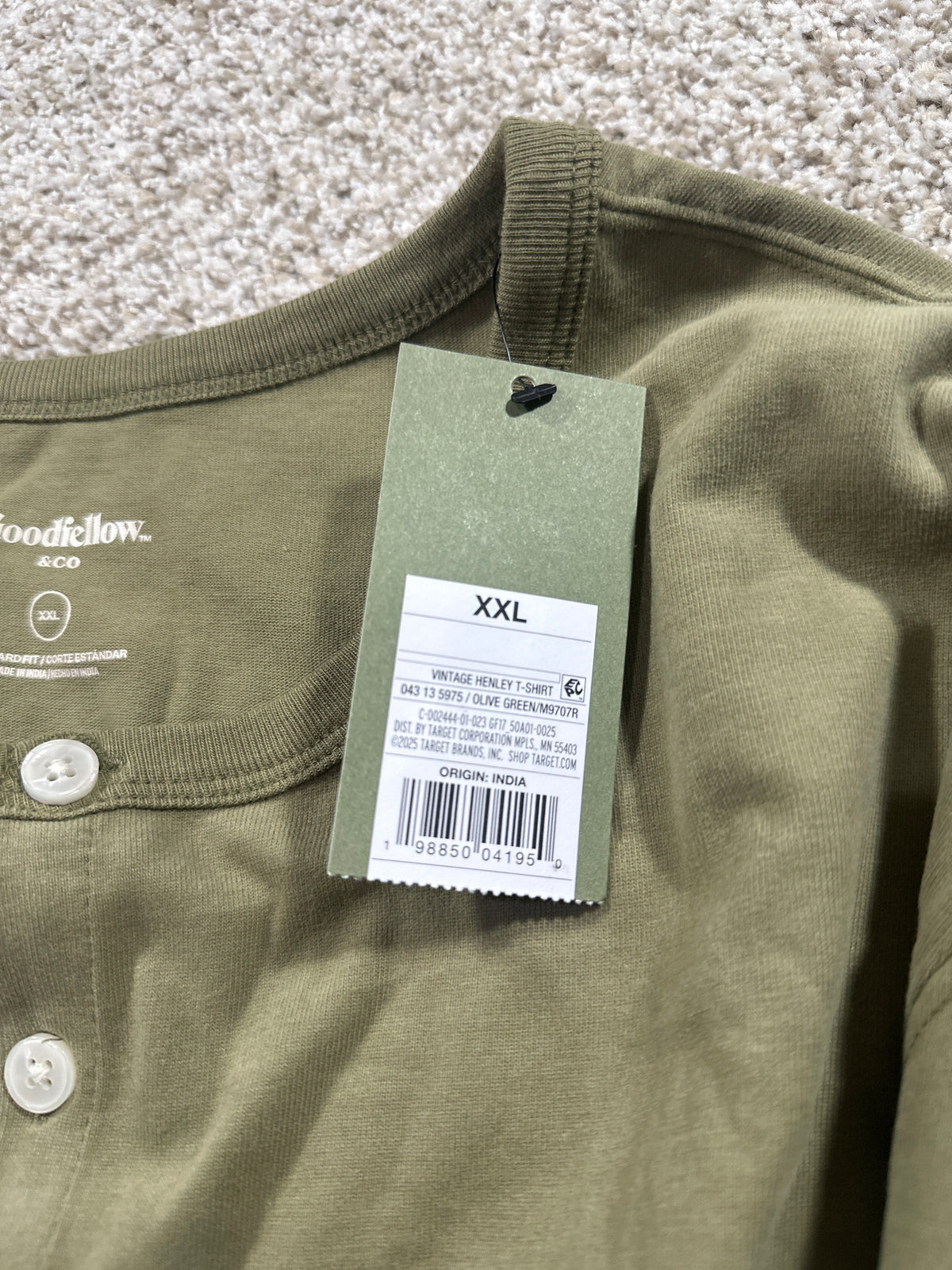 Goodfellow & Co vintage henley T-shirt men's XXL olive green