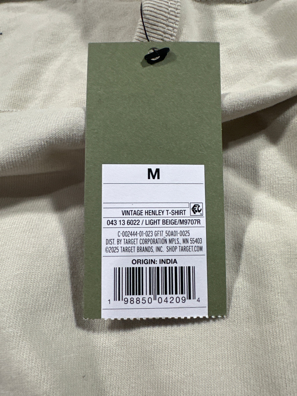 Goodfellow & Co vintage henley T-shirt men's medium light beige
