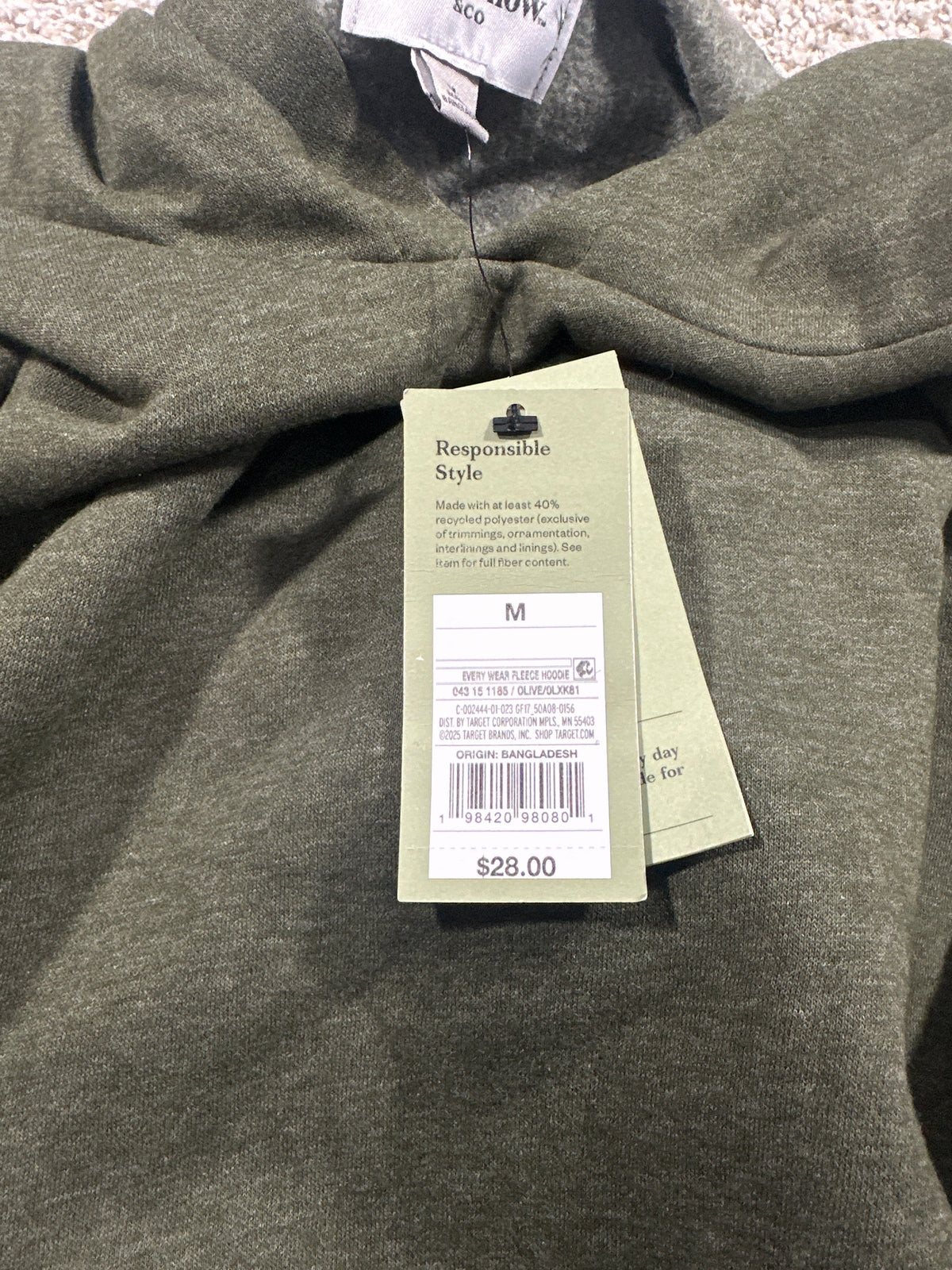 Goodfellow & Co every wear fleece hoodie men's medium olive