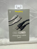 heyday Lightning to USB-A Charging Cable Pair 6 ft, 2 Count