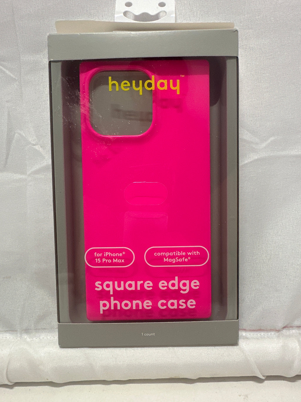 heyday Square Edge Phone Case for iPhone 15 Pro Max Neon Pink