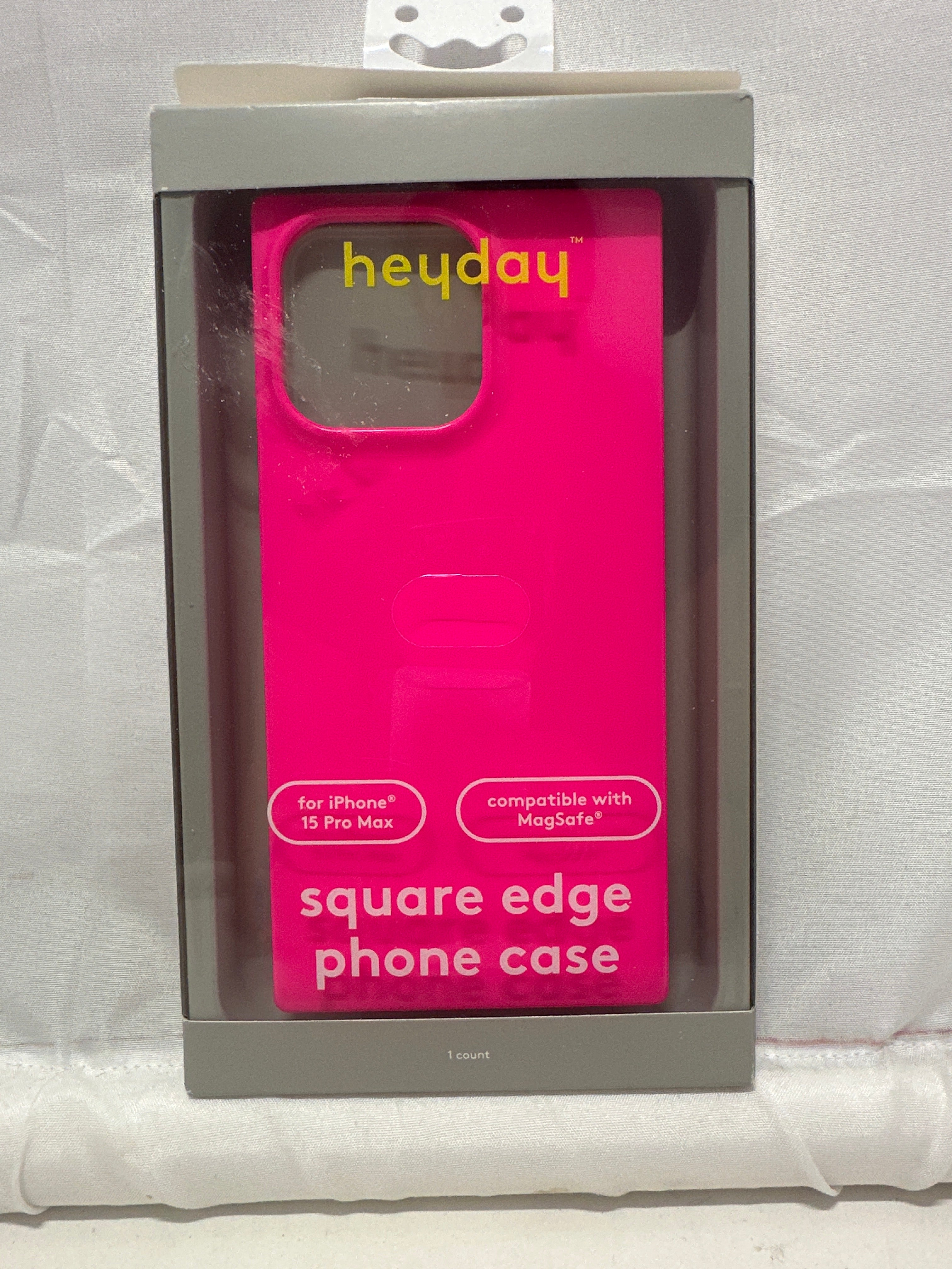 heyday Square Edge Phone Case for iPhone 15 Pro Max Neon Pink