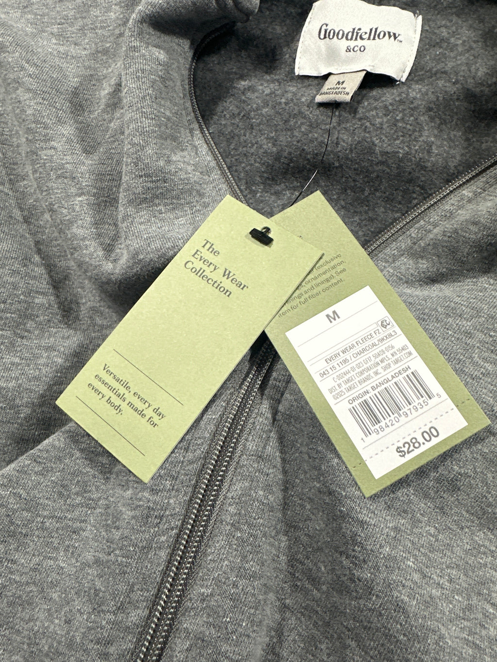 Goodfellow & Co Every Wear fleece full zip hoodie M charcoal