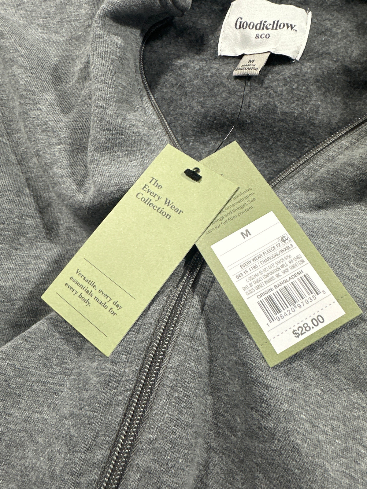 Goodfellow & Co Every Wear fleece full zip hoodie M charcoal