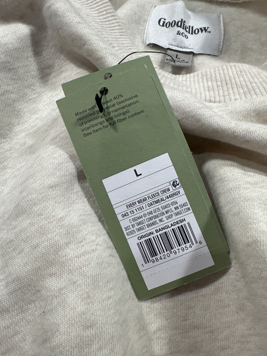 Goodfellow & Co Every Wear fleece crewneck L oatmeal