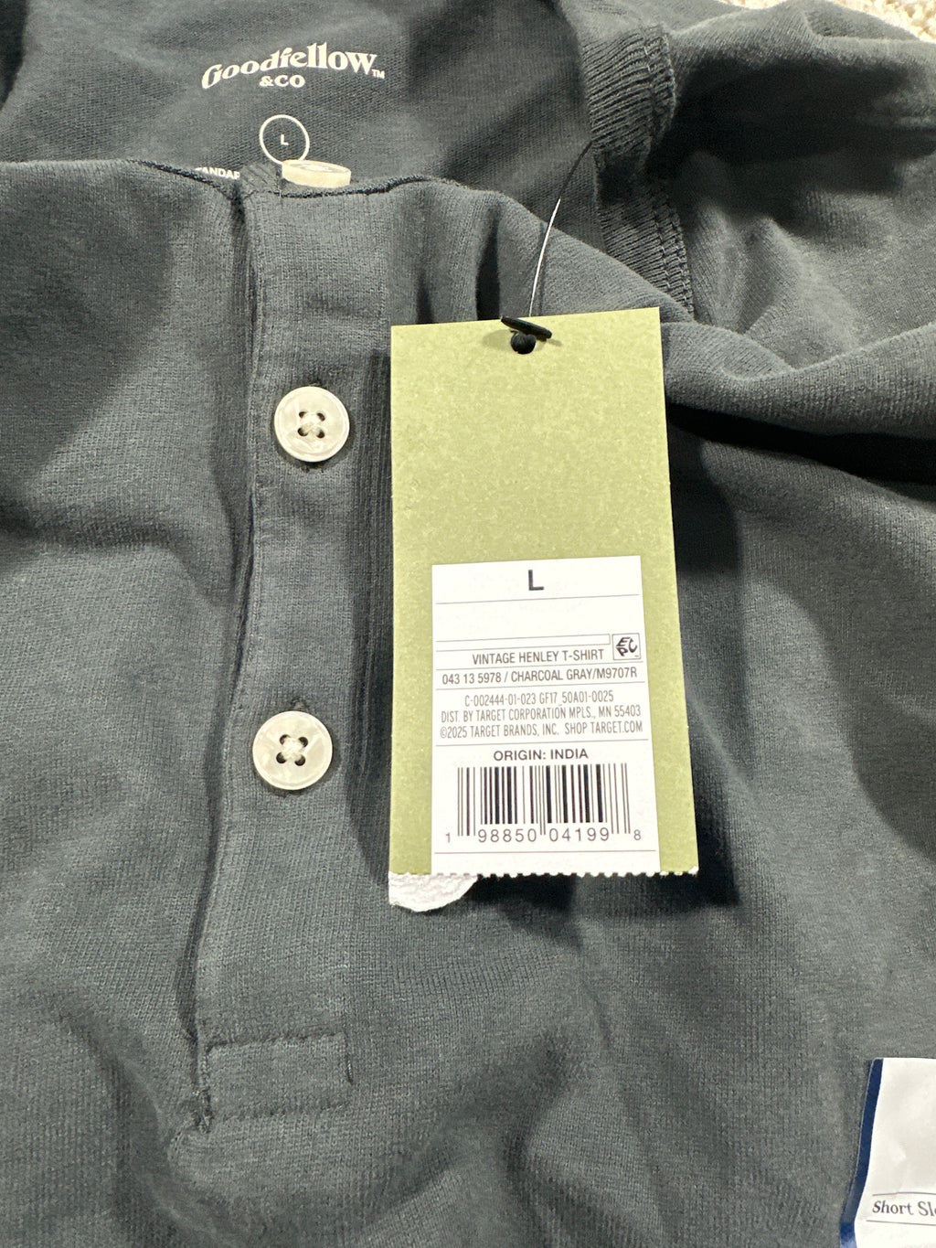 Goodfellow & Co vintage Henley T-shirt L charcoal gray