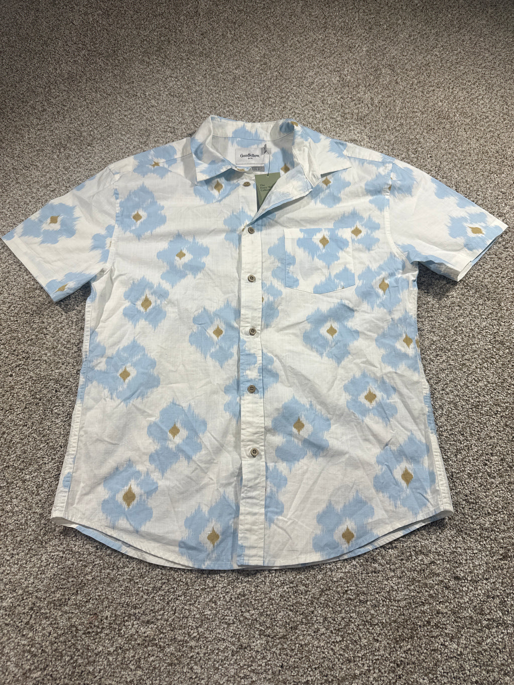 Goodfellow & Co Every Wear short sleeve button-up shirt M white blue print
