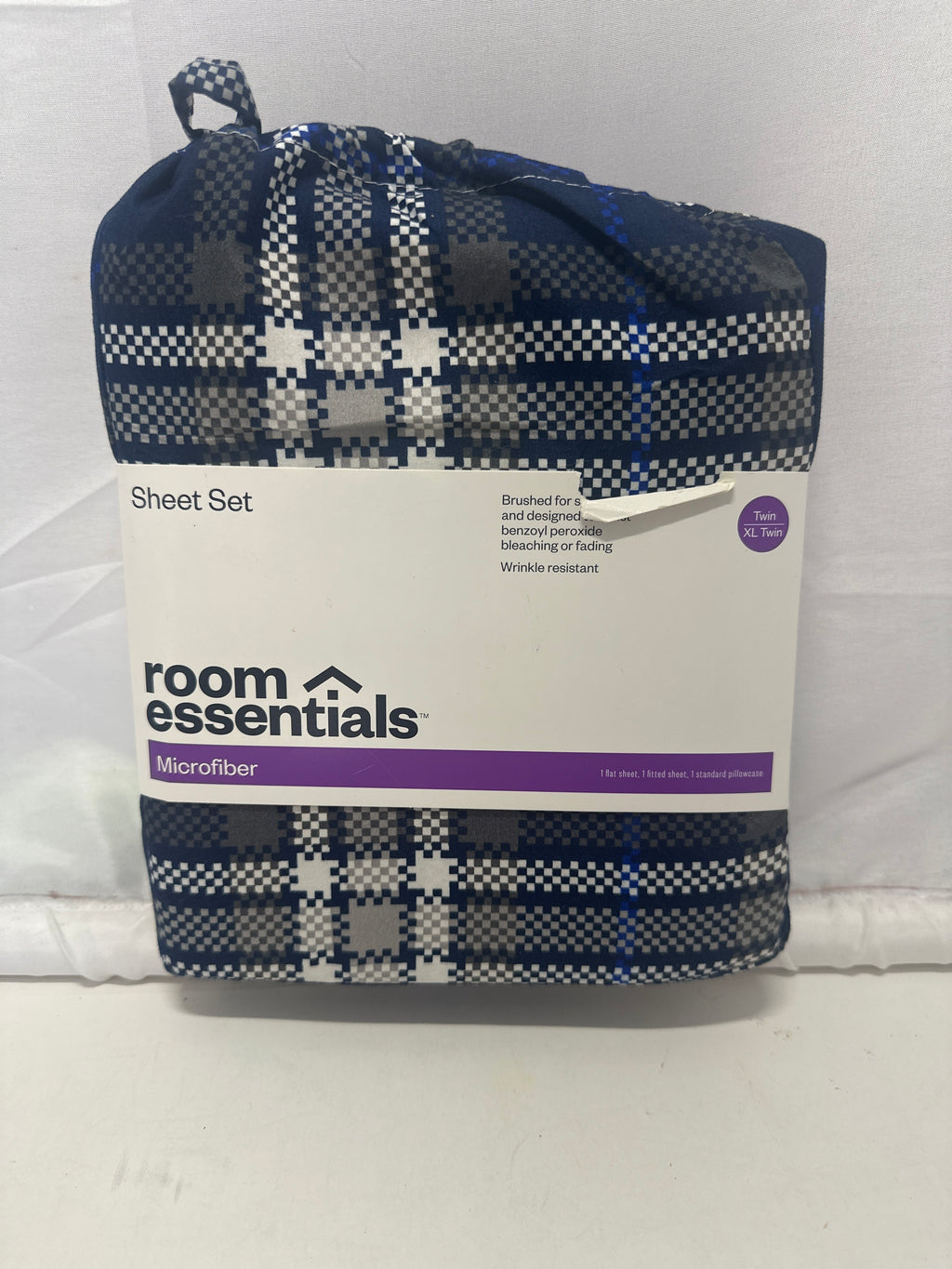 Room Essentials Microfiber Sheet Set Blue Plaid Wrinkle Resistant