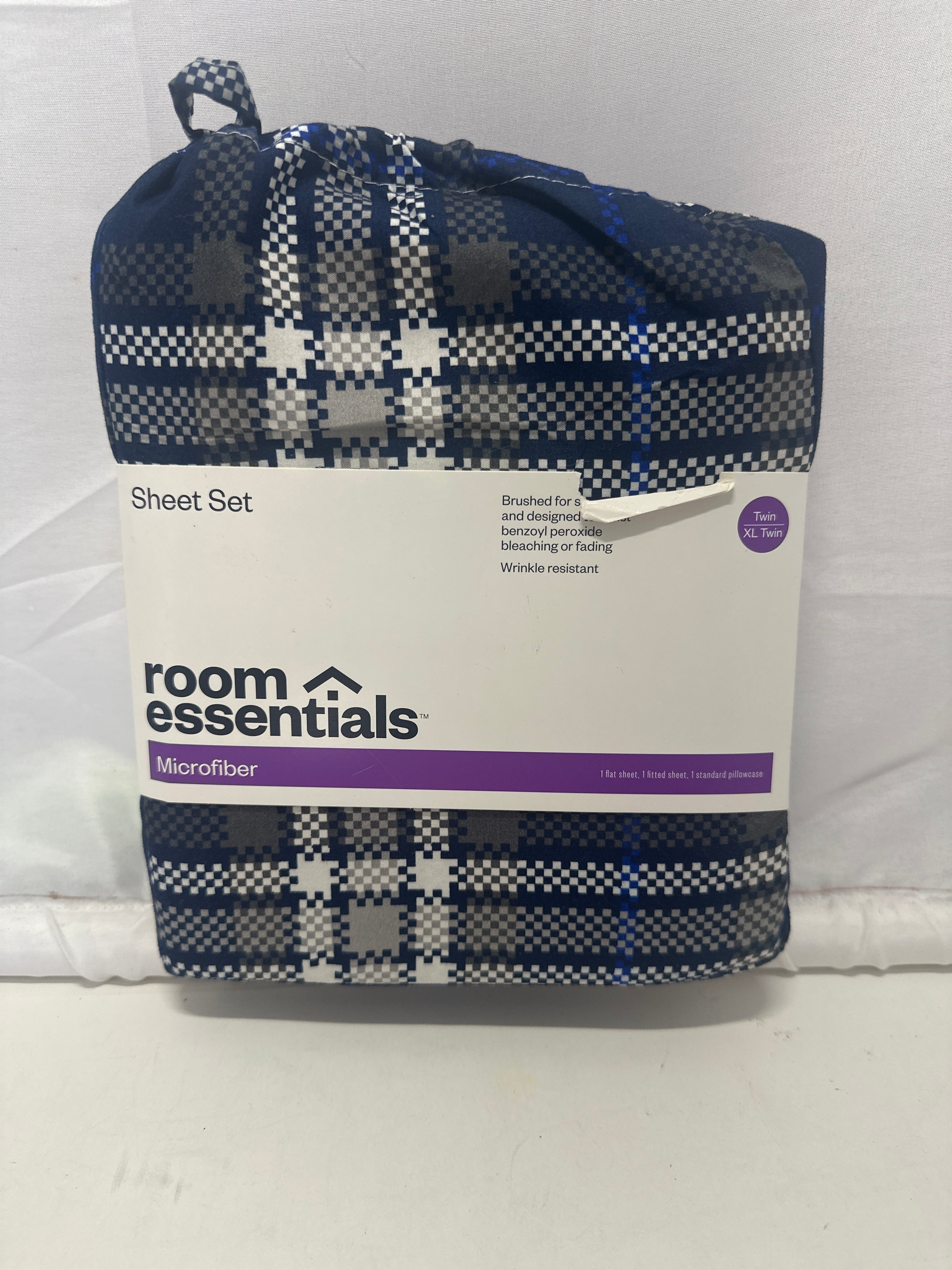 Room Essentials Microfiber Sheet Set Blue Plaid Wrinkle Resistant