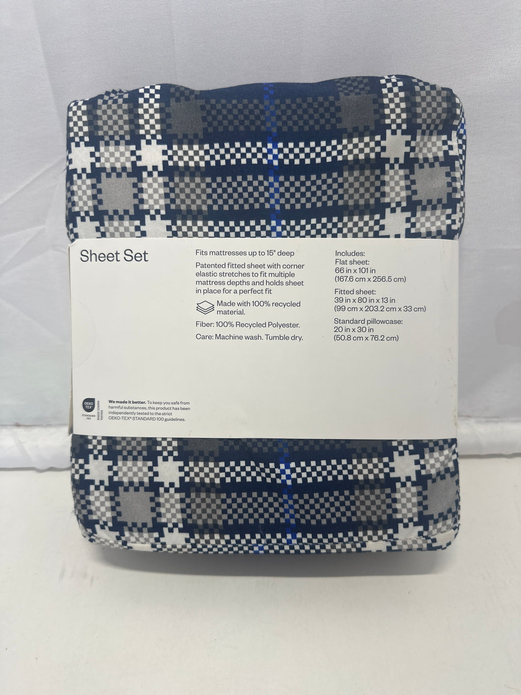 Room Essentials Microfiber Sheet Set Blue Plaid Wrinkle Resistant