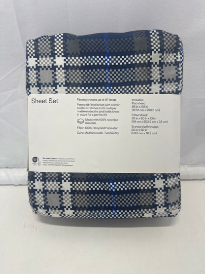 Room Essentials Microfiber Sheet Set Blue Plaid Wrinkle Resistant