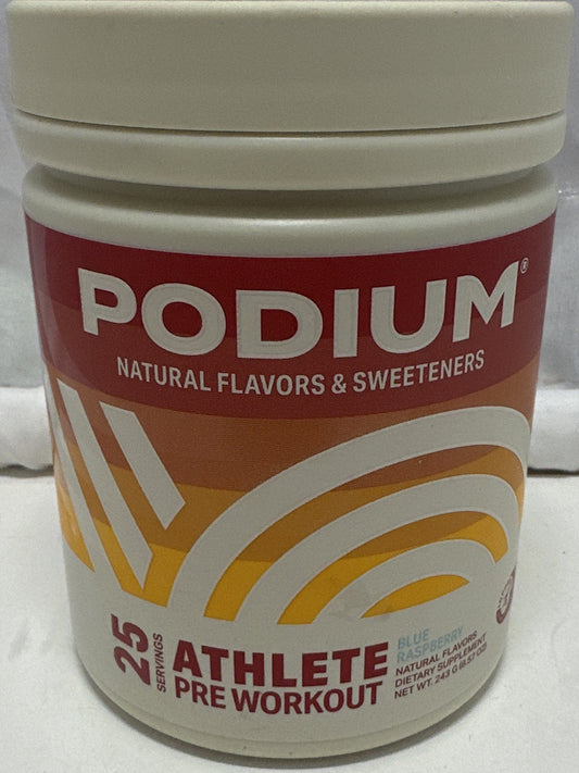 PODIUM Natural Flavors & Sweeteners Athlete Pre Workout Blue Raspberry Exp 03/26