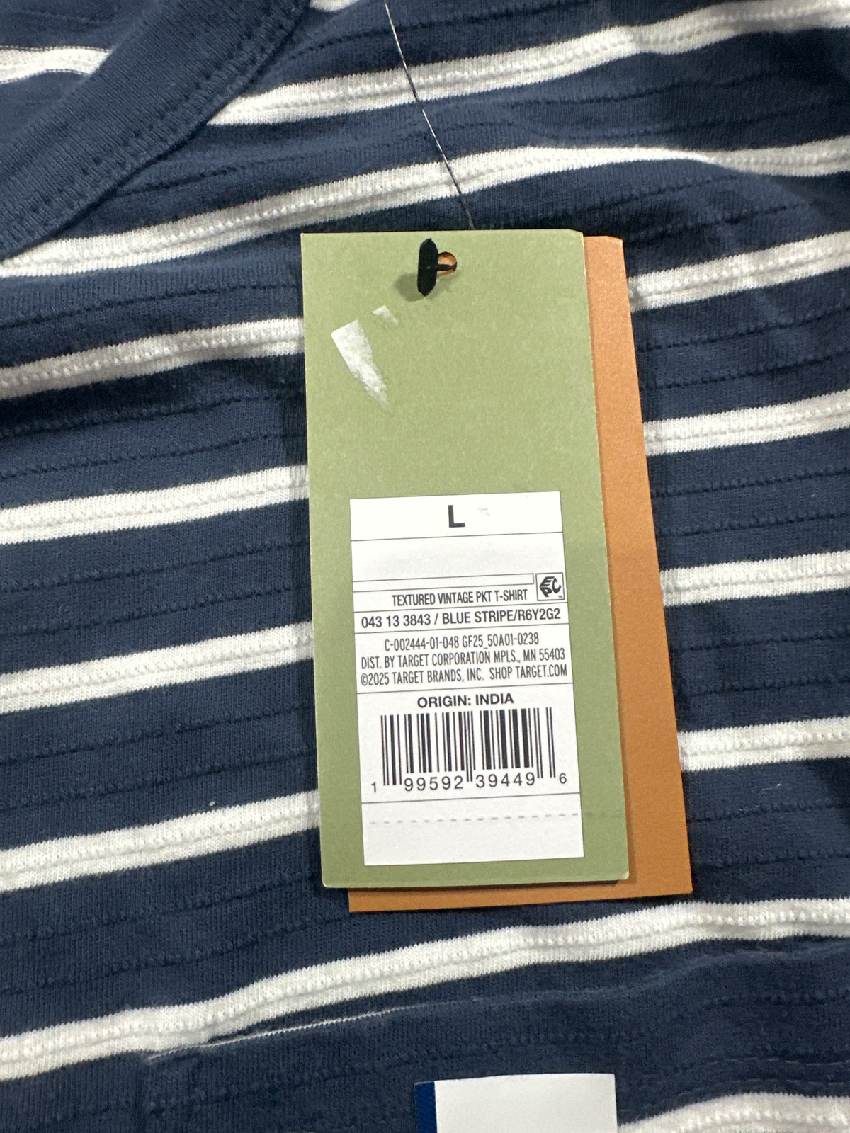 Goodfellow & Co textured vintage pocket T-shirt men's large blue stripe