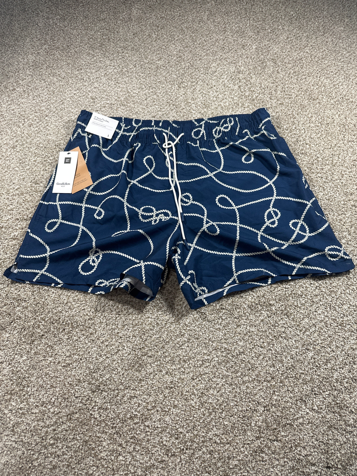 Goodfellow & Co 5 inch swim trunks men's large navy rope print