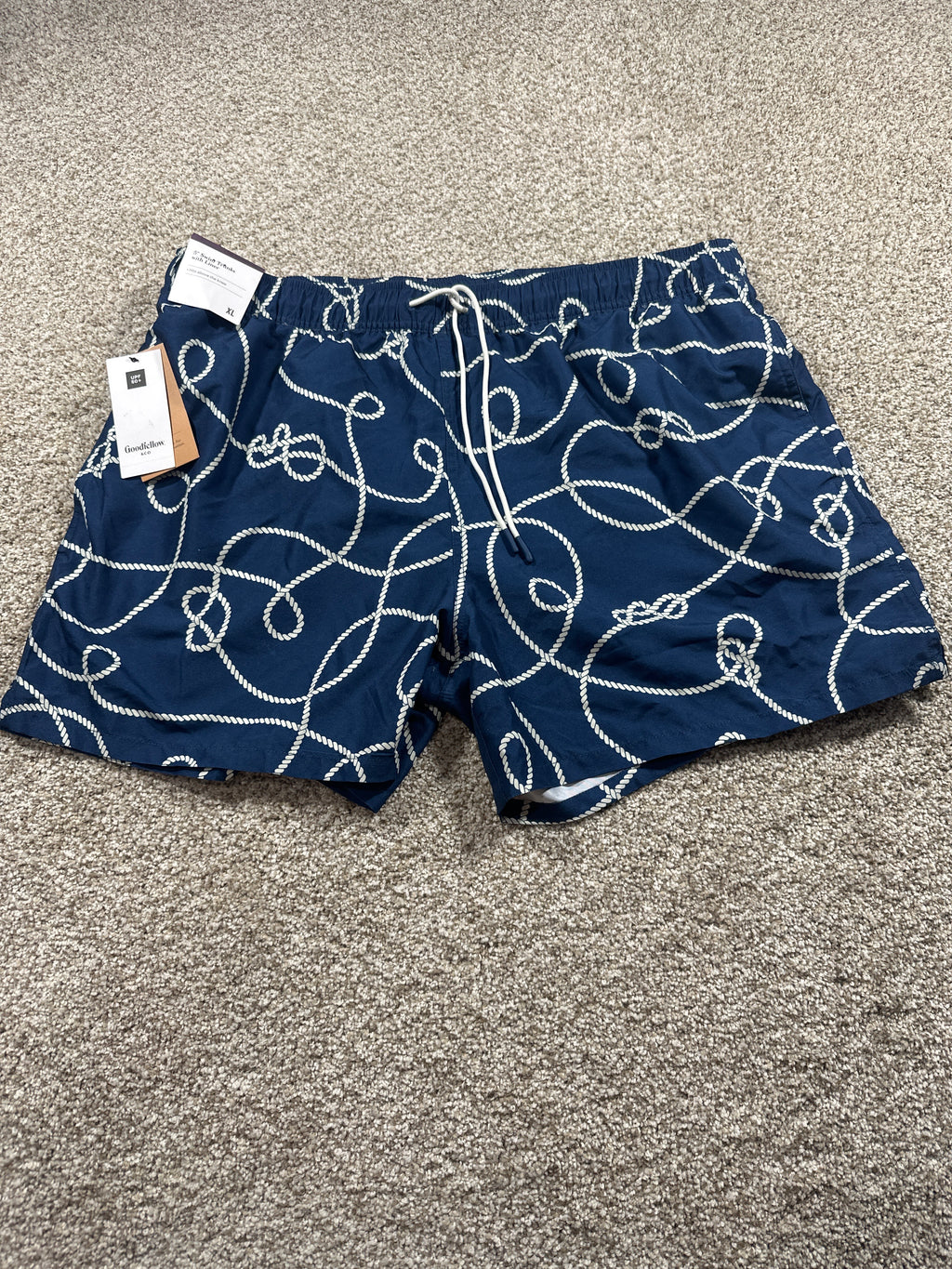 Goodfellow & Co 5 inch swim trunks men's XL navy rope print