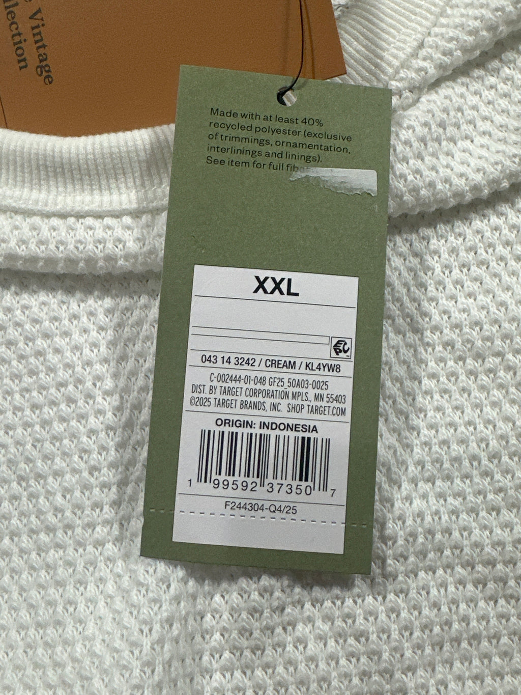 Goodfellow & Co textured thermal long sleeve shirt men's XXL cream