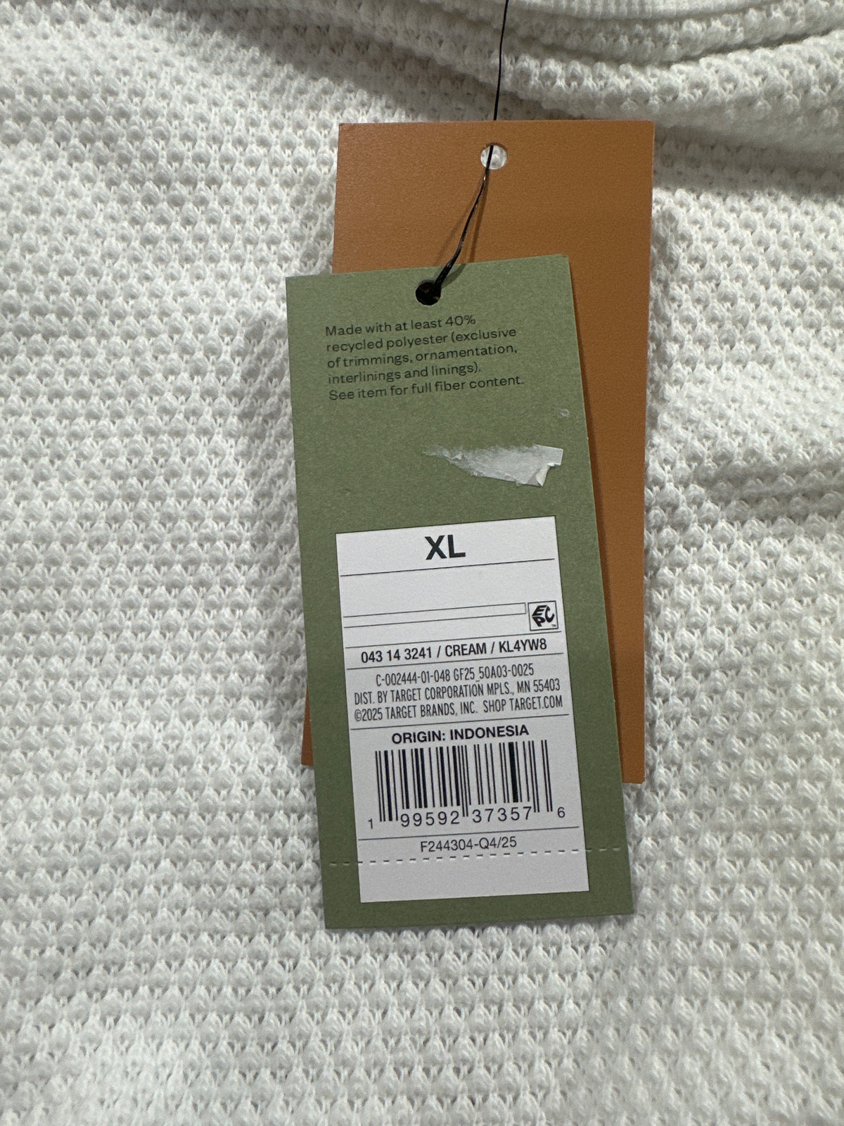 Goodfellow & Co textured thermal long sleeve shirt men's XL cream