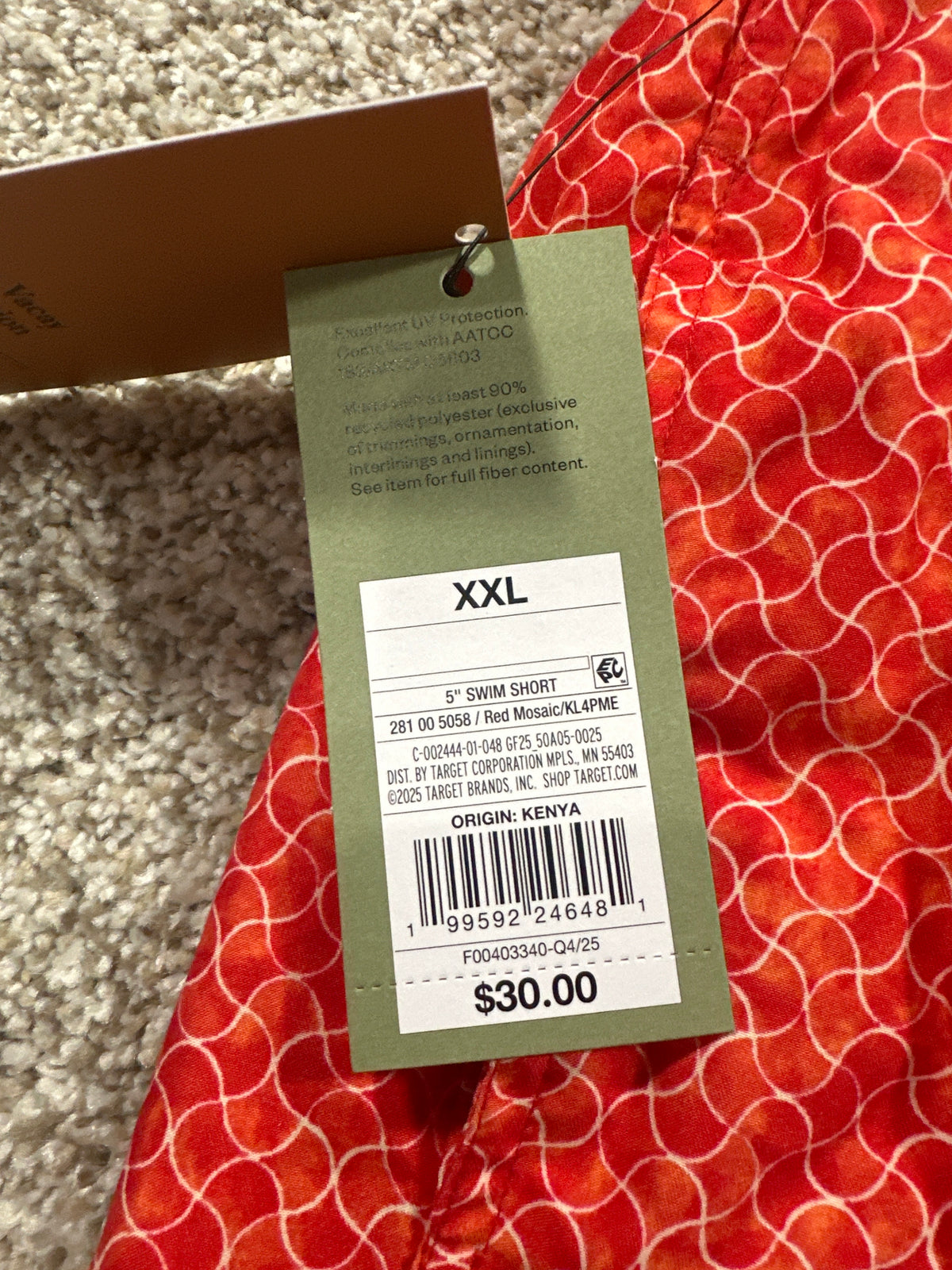 Goodfellow & Co 5-inch swim trunks with liner men's XXL red mosaic