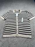 Goodfellow & Co men's short-sleeve full-button polo sweater large black tan stripe