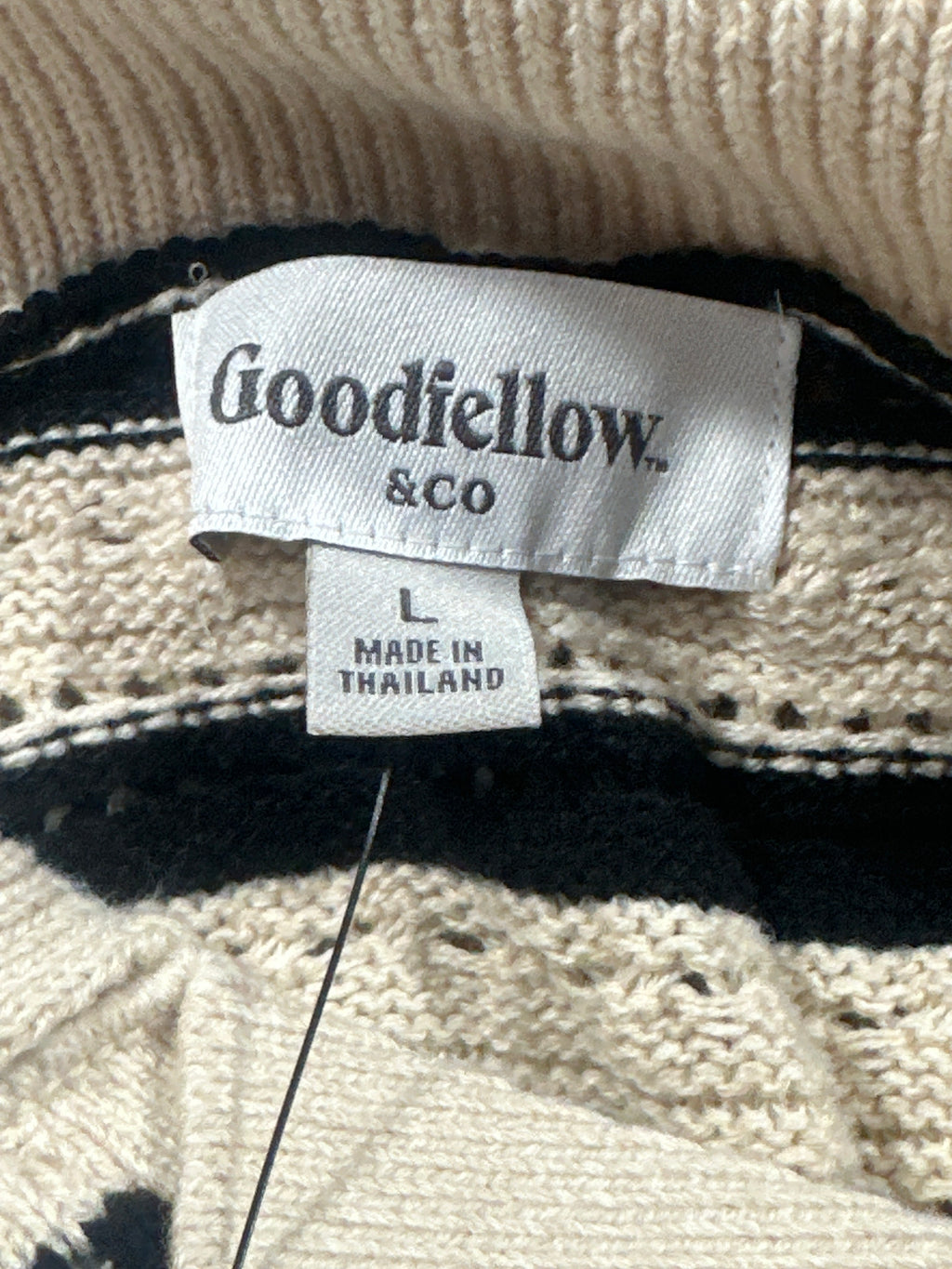 Goodfellow & Co men's short-sleeve full-button polo sweater large black tan stripe