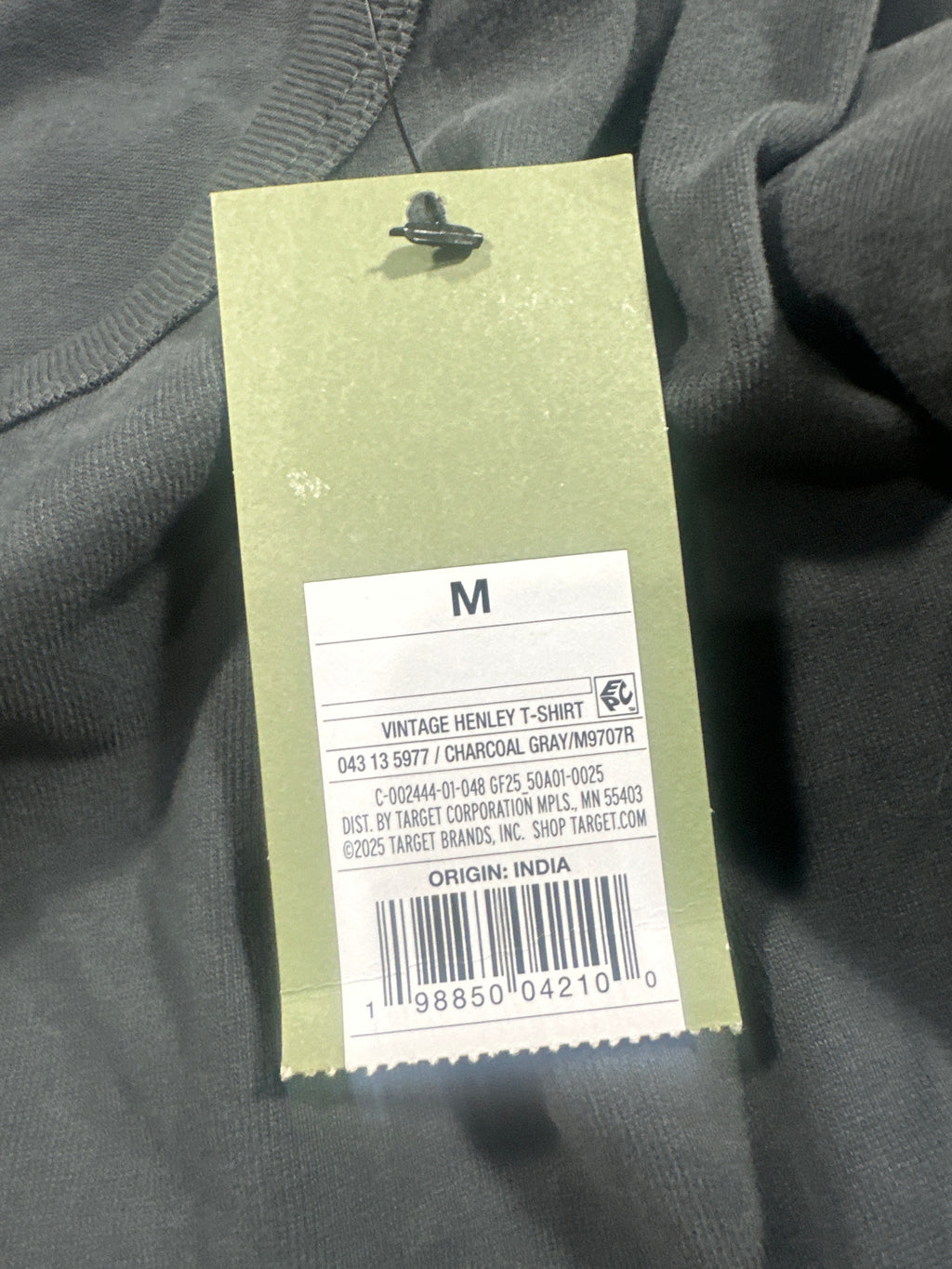 Goodfellow & Co vintage henley T-shirt men's medium charcoal gray