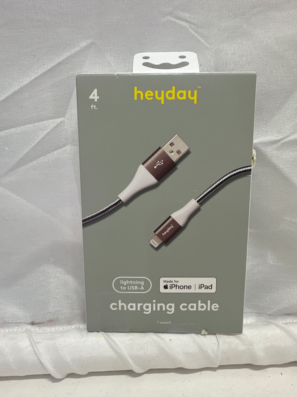 heyday 4ft Lightning to USB-A Charging Cable Black White MFi Certified