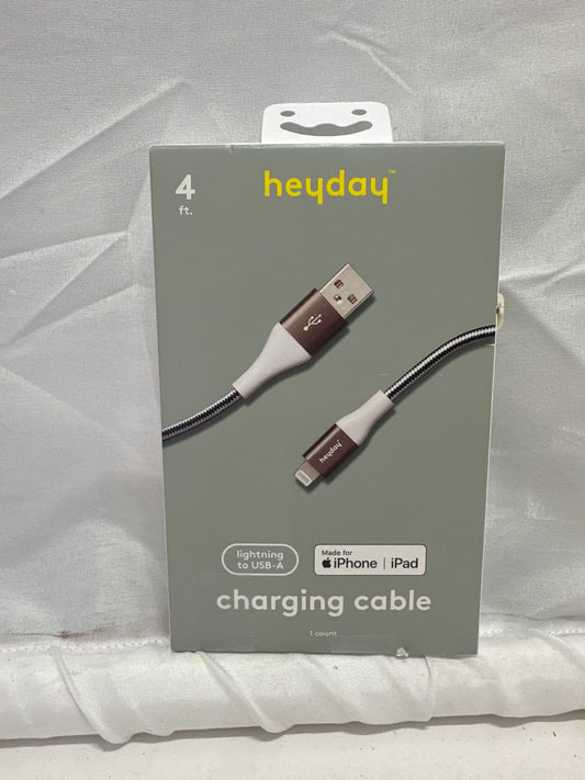 heyday 4ft Lightning to USB-A Charging Cable Black White MFi Certified