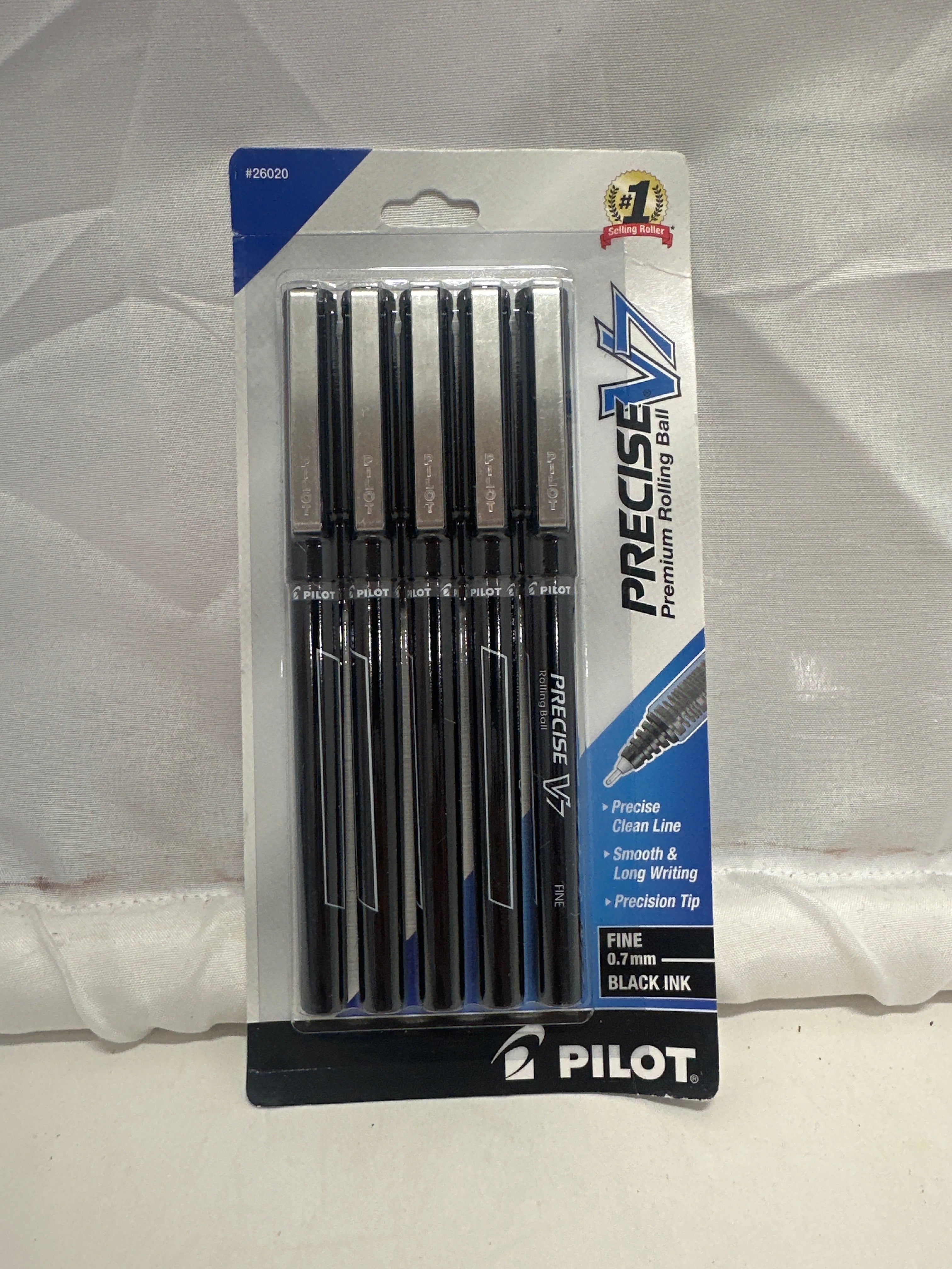 5 Pack Pilot V7 Fine Rollerball Pen, Black Ink, Rolling Ball Pens