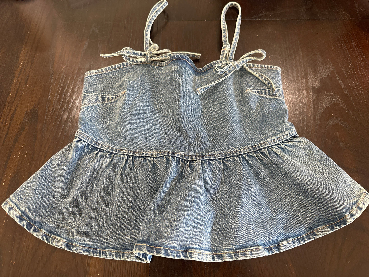 Wild Fable Women's Denim Peplum Tank Top Light Wash Tie Strap