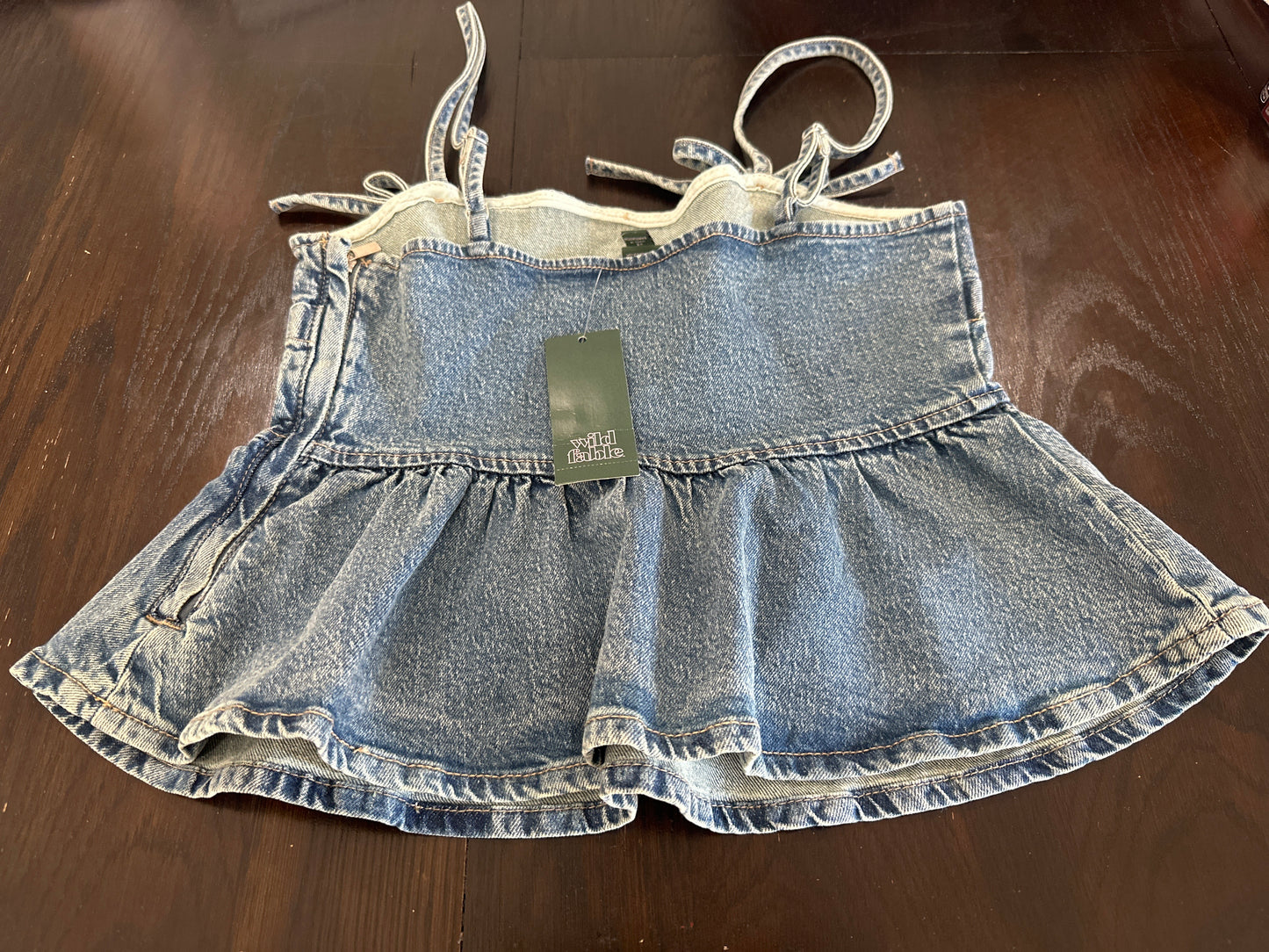 Wild Fable Women's Denim Peplum Tank Top Light Wash Tie Strap