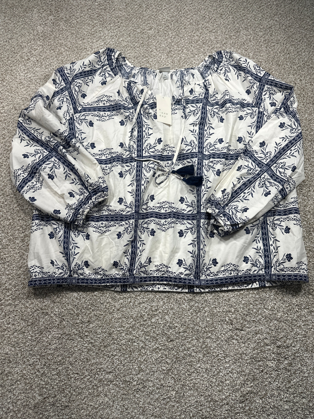 A New Day white navy floral print blouse view 1