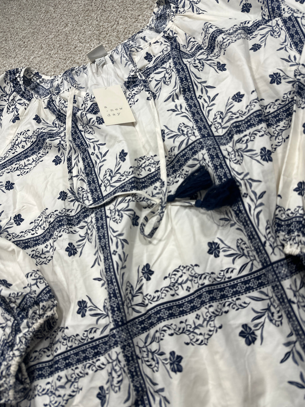 A New Day white navy floral print blouse view 2