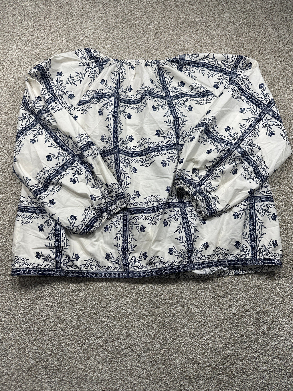 A New Day white navy floral print blouse view 3