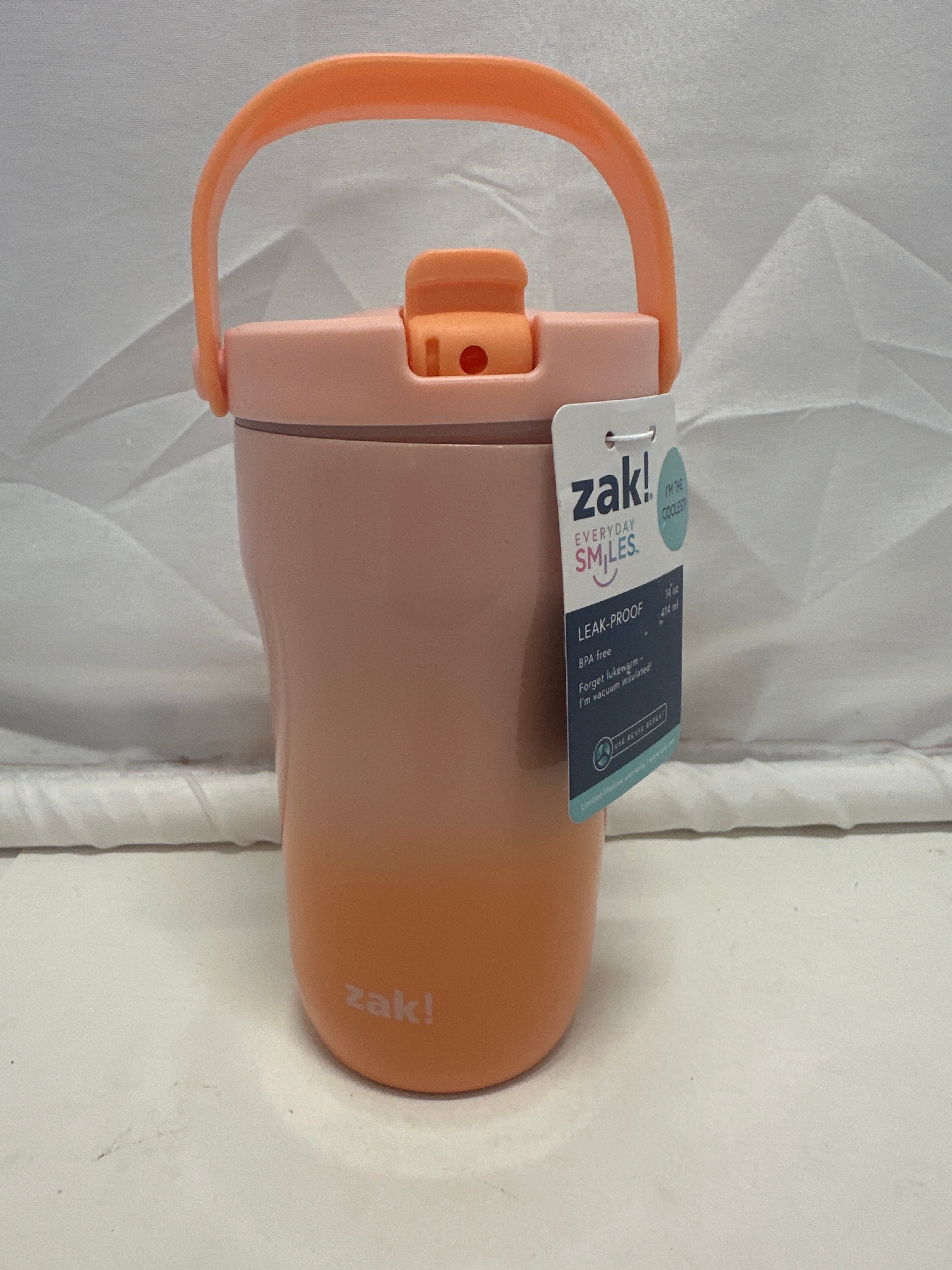 Zak! Everyday Smiles Leak-Proof Vacuum Insulated Water Bottle 14oz Peach & Orange Gradient