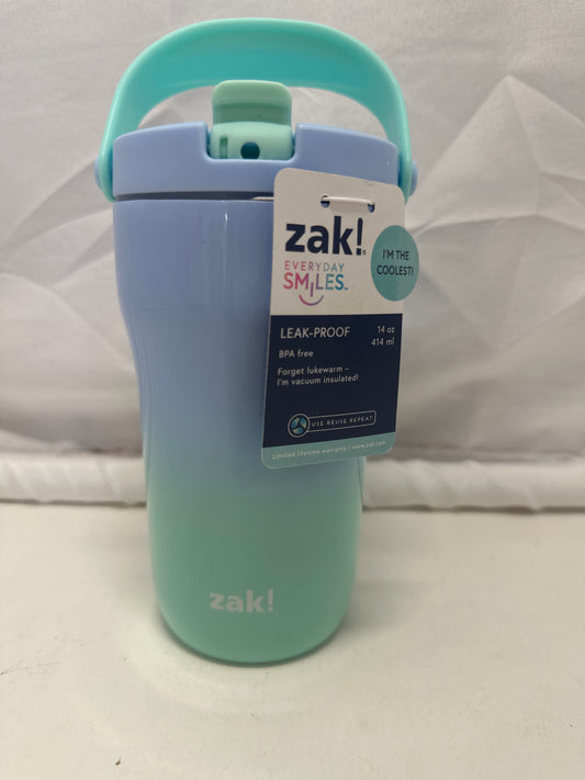 Zak! Everyday Smiles Leak-Proof Vacuum Insulated Water Bottle 14oz Blue & Mint Gradient